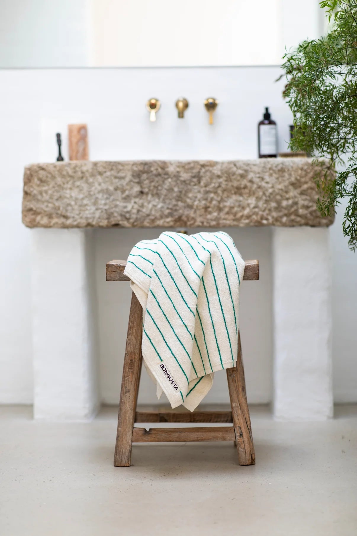 Bongusta - Naram Hand Towels - pure white & grass