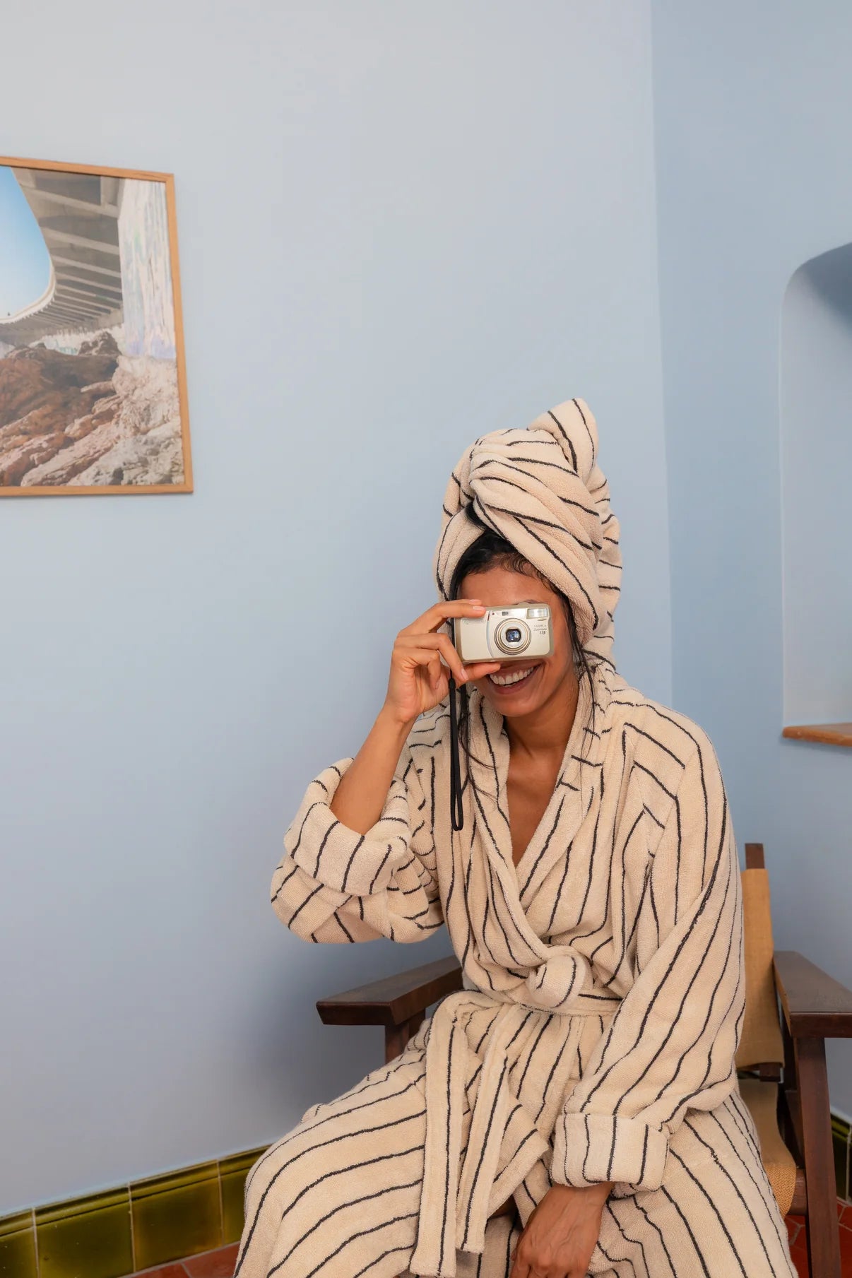 Bongusta - Naram Bathrobe - creme & ink