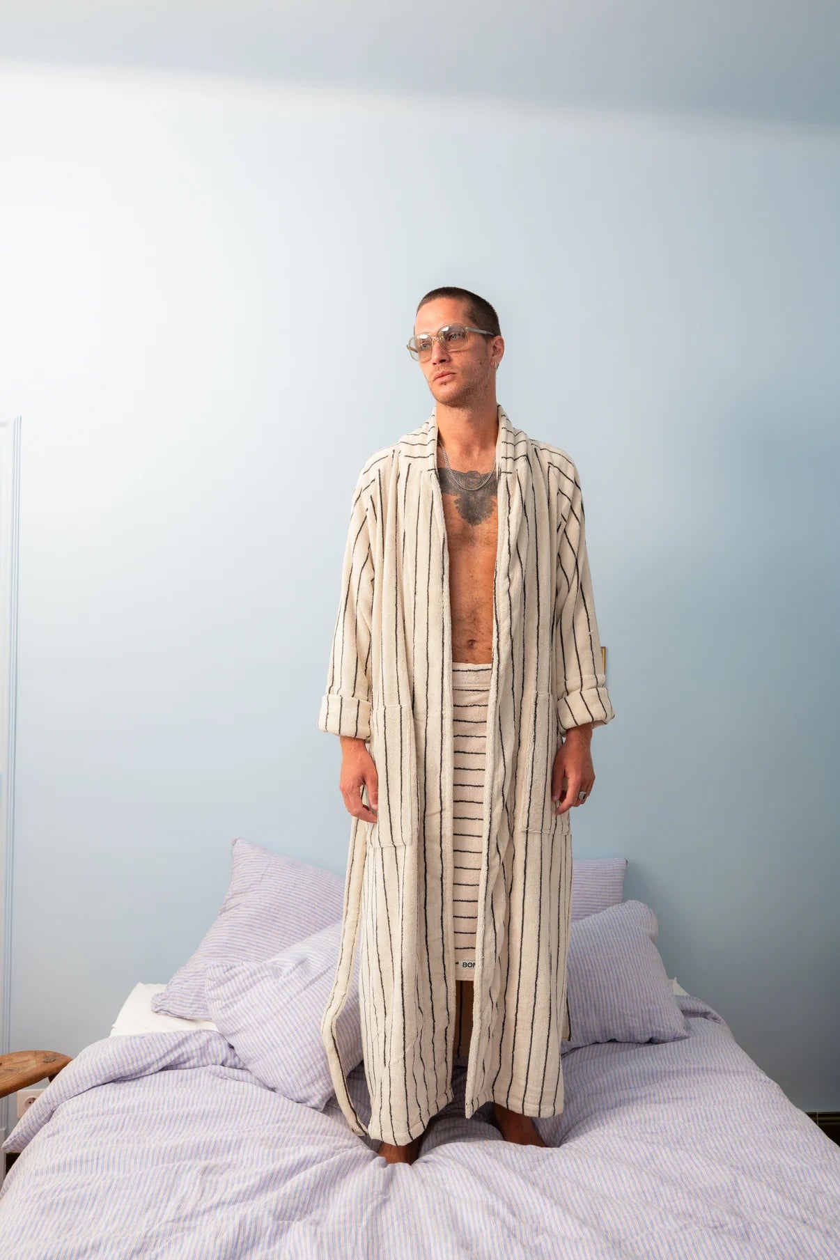 Bongusta - Naram Bathrobe - creme & ink