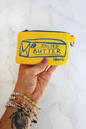 Calhoun & Co New York SALTED BUTTER SCREEN PRINTED ZIPPER CARD POUCH WITH KEYRING