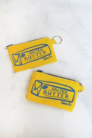 Calhoun & Co New York SALTED BUTTER SCREEN PRINTED ZIPPER CARD POUCH WITH KEYRING
