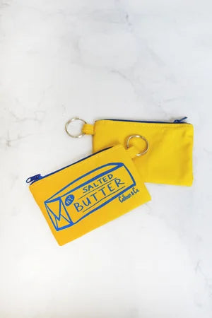 Calhoun & Co New York SALTED BUTTER SCREEN PRINTED ZIPPER CARD POUCH WITH KEYRING