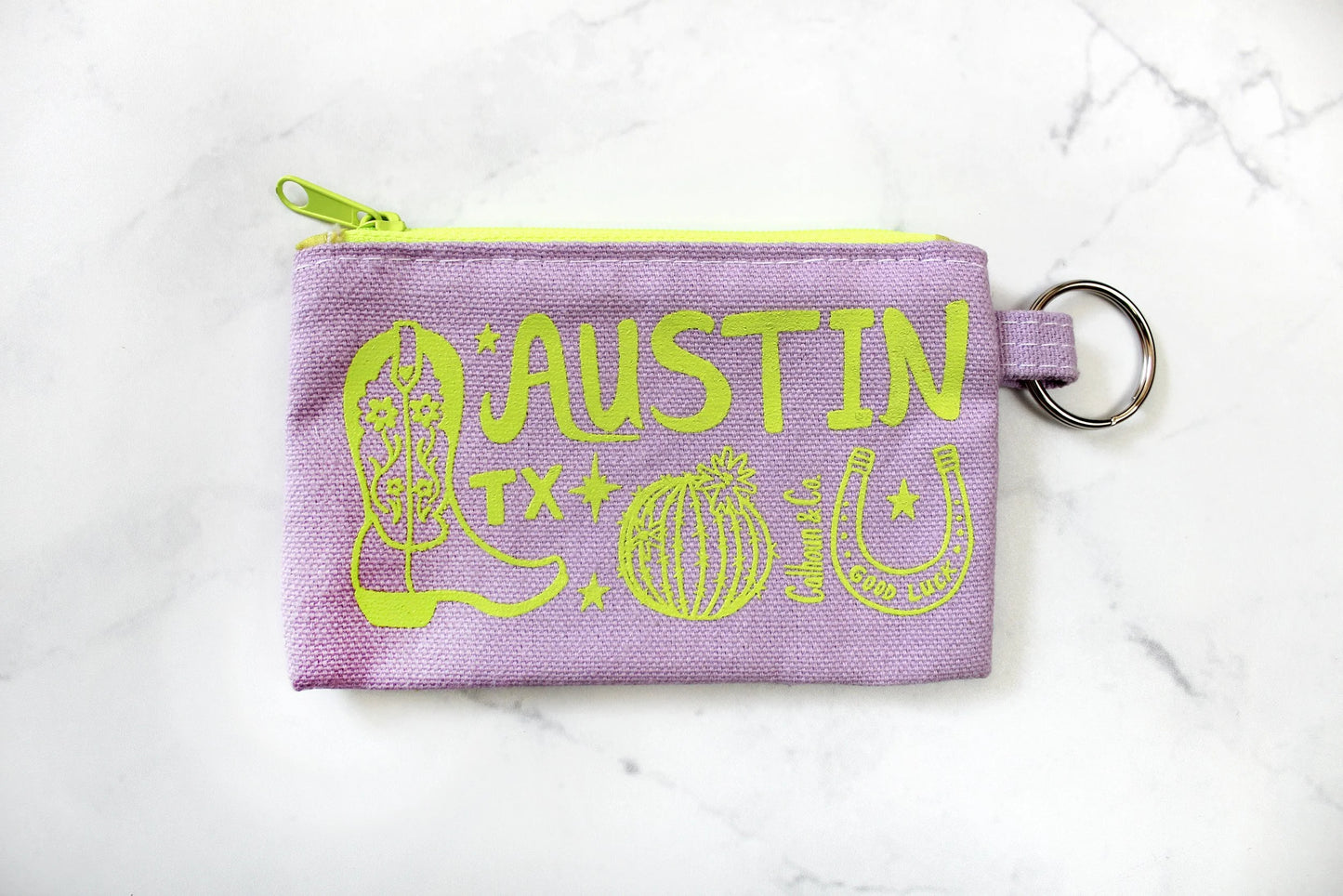 Calhoun & Co New York AUSTIN SCREEN PRINTED ZIPPER CARD POUCH WITH KEYRING