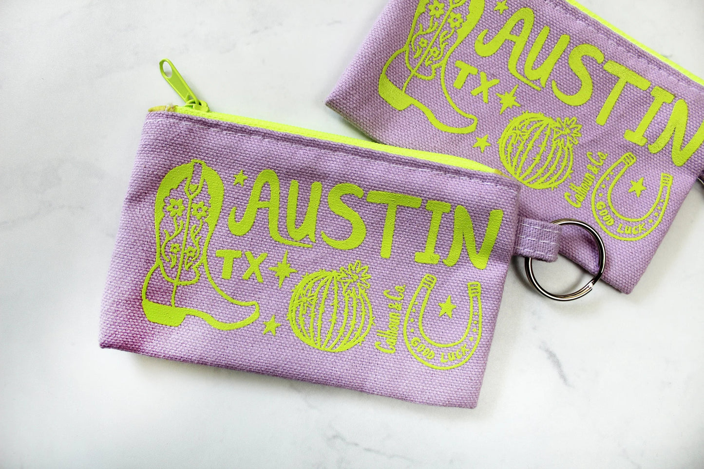 Calhoun & Co New York AUSTIN SCREEN PRINTED ZIPPER CARD POUCH WITH KEYRING