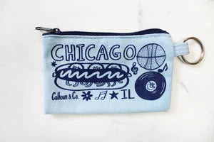 Calhoun & Co New York CHICAGO SCREEN PRINTED ZIPPER CARD POUCH WITH KEYRING