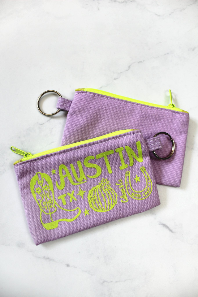 Calhoun & Co New York AUSTIN SCREEN PRINTED ZIPPER CARD POUCH WITH KEYRING
