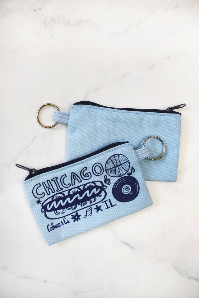 Calhoun & Co New York CHICAGO SCREEN PRINTED ZIPPER CARD POUCH WITH KEYRING