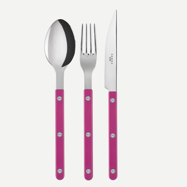 Sabre Paris- Bistrot Unifarben 3-teiliges Besteckset -RASPBERRY