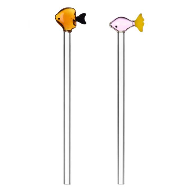 Icendorf - MARINE GARDEN - 2 straws orange and pink fish + 1 brush
