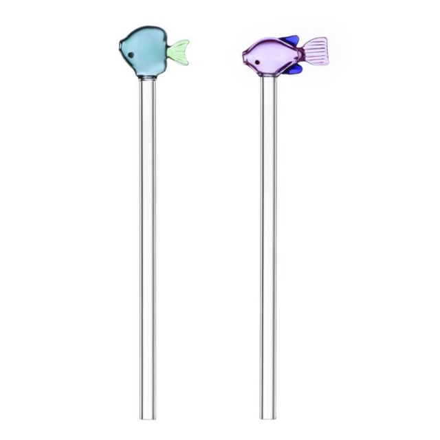 Icendorf - MARINE GARDEN - 2 straws lilac and green fish + 1 brush