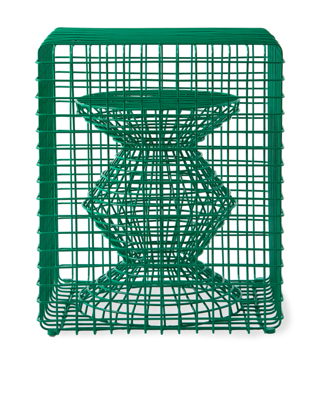 Polspotten-Wire Zig Zag Hocker-Light green