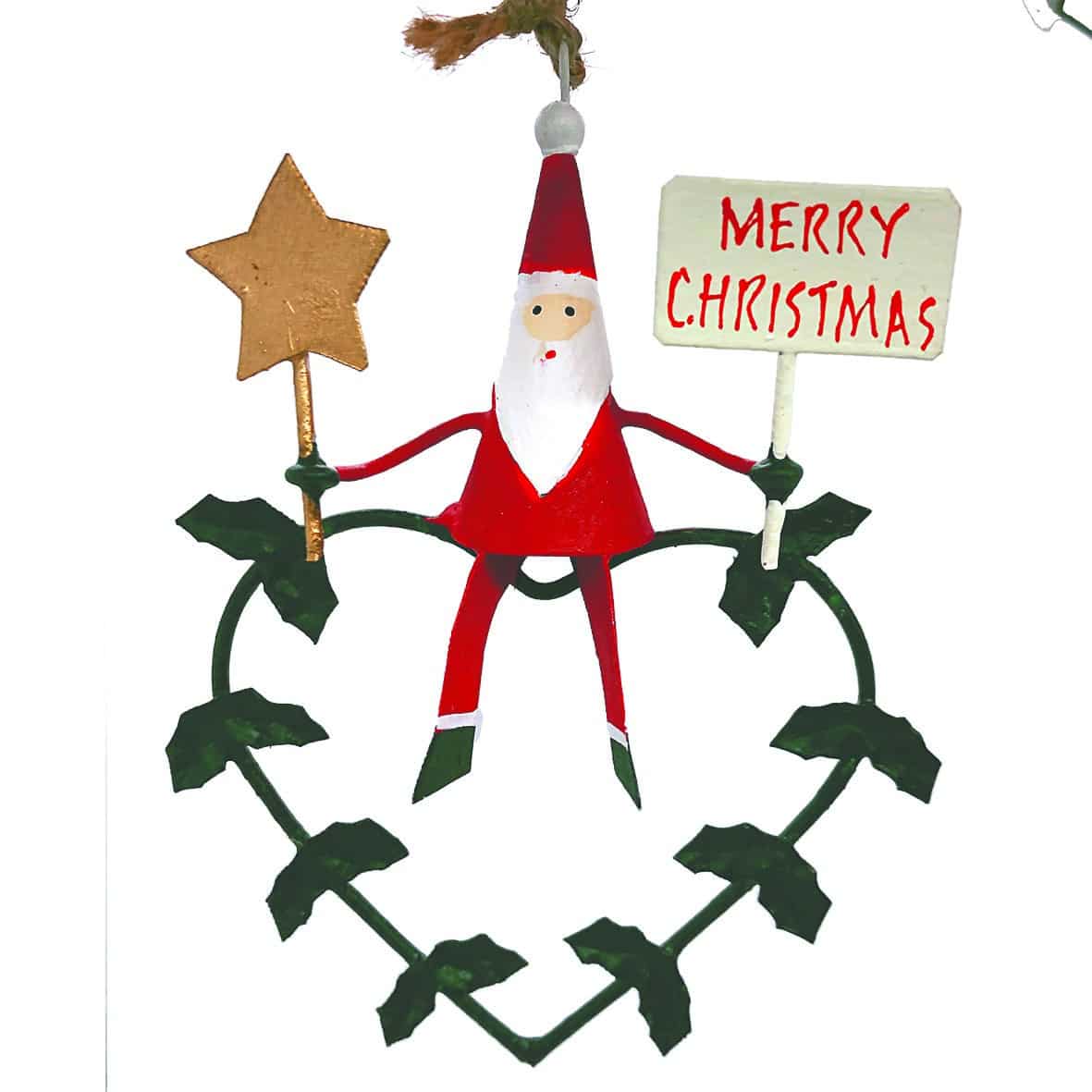 Santa is sitting on wreath