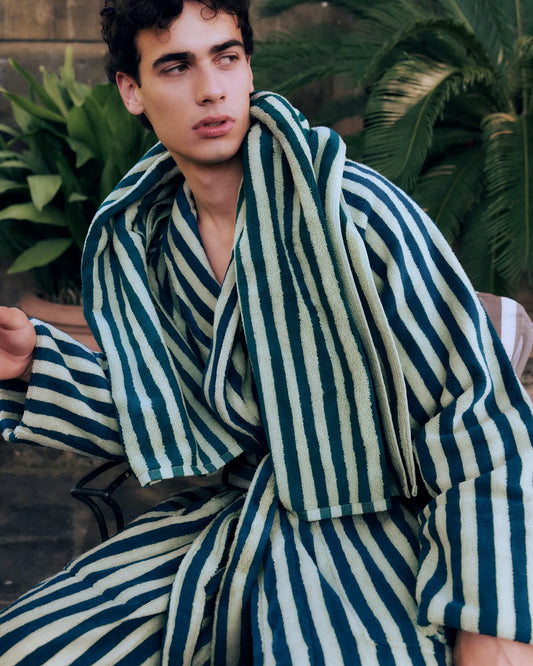 Bongusta - Naram Bathrobe - sea foam & deep teal