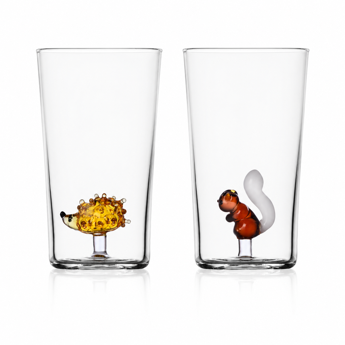 Ichendorf Animal Farm – 2 Longdrinkgläser mit Igel, Eichhörnchen – KI-gestützte Setabbildung.