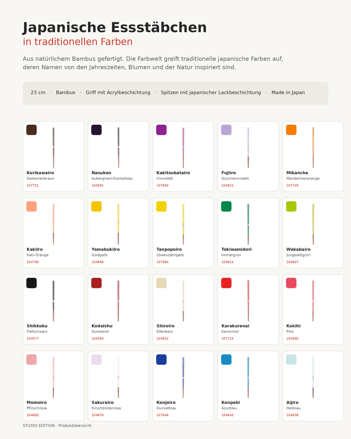 Japanische Essstäbchen – traditionelle japanische Farben